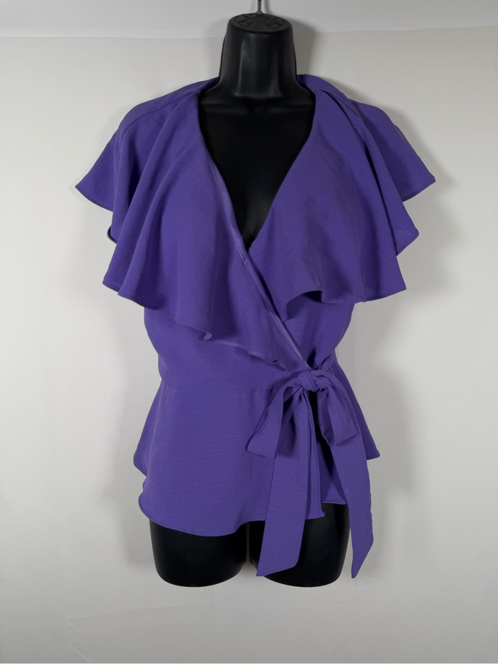 Purple Fairy Wrap Tie-Front Open Back Ruffle‎ Sleeve Top